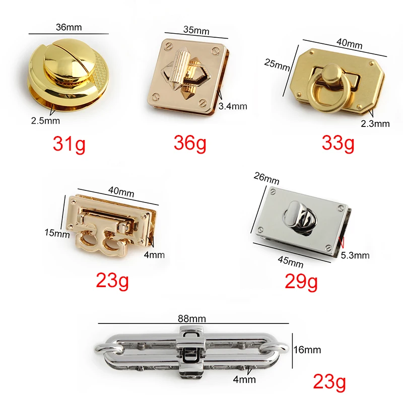 2-5-20Sets Rectangle Metal Durable Clutch Bag Turn Lock Twist Lock For Leather Craft Handbag Shoulder DIY Hardware Accessories