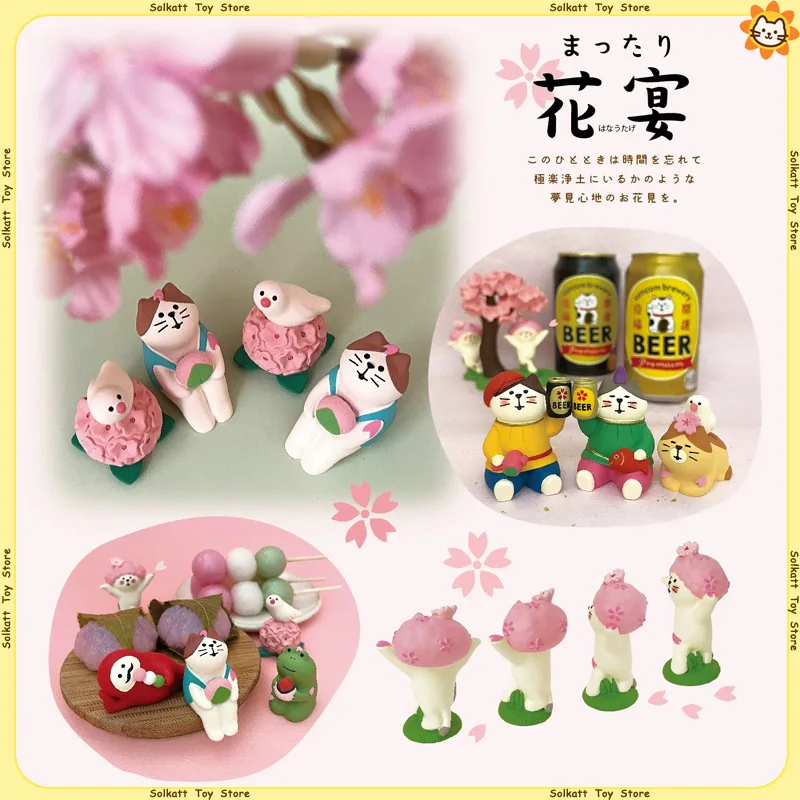 Cherry Blossom Cat Miniatures Sakura Figurine Zakka Japanese Style Cute Office Desktop Home Decor Collection Craft Ornament Gift