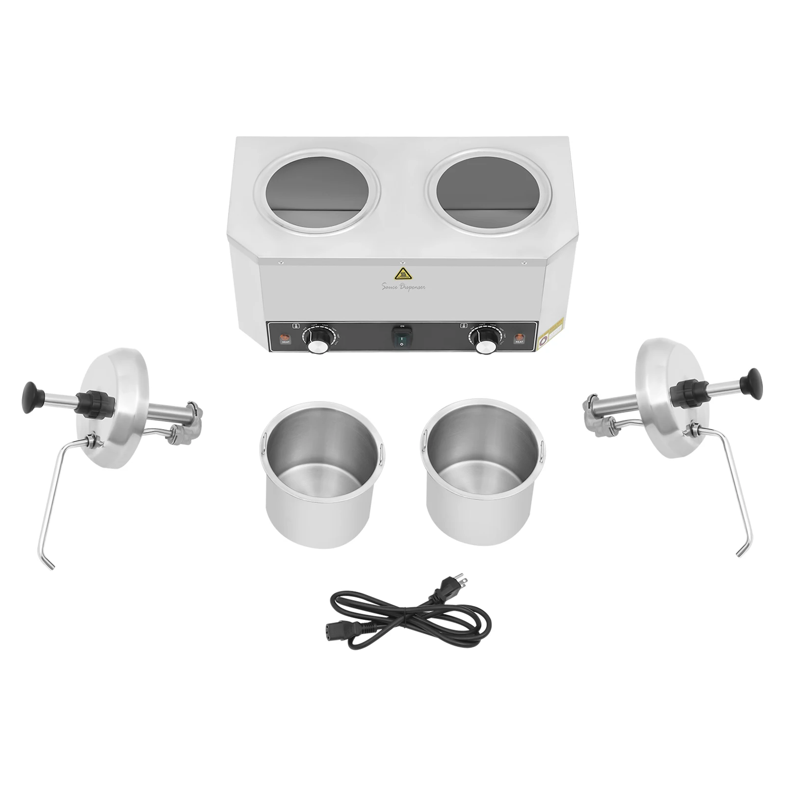 Pemanas Saus Listrik Komersial dengan 2 Wadah, Pemanas Keju dan Cabai Kepala Ganda dengan Pompa, Pemanas Cokelat Ganda 800W
