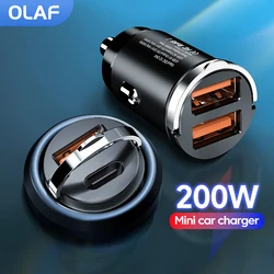 Olaf-cargador USB tipo C para coche, dispositivo de carga rápida QC3.0 tipo C PD, 200W, para iPhone, Xiaomi, Samsung y Huawei