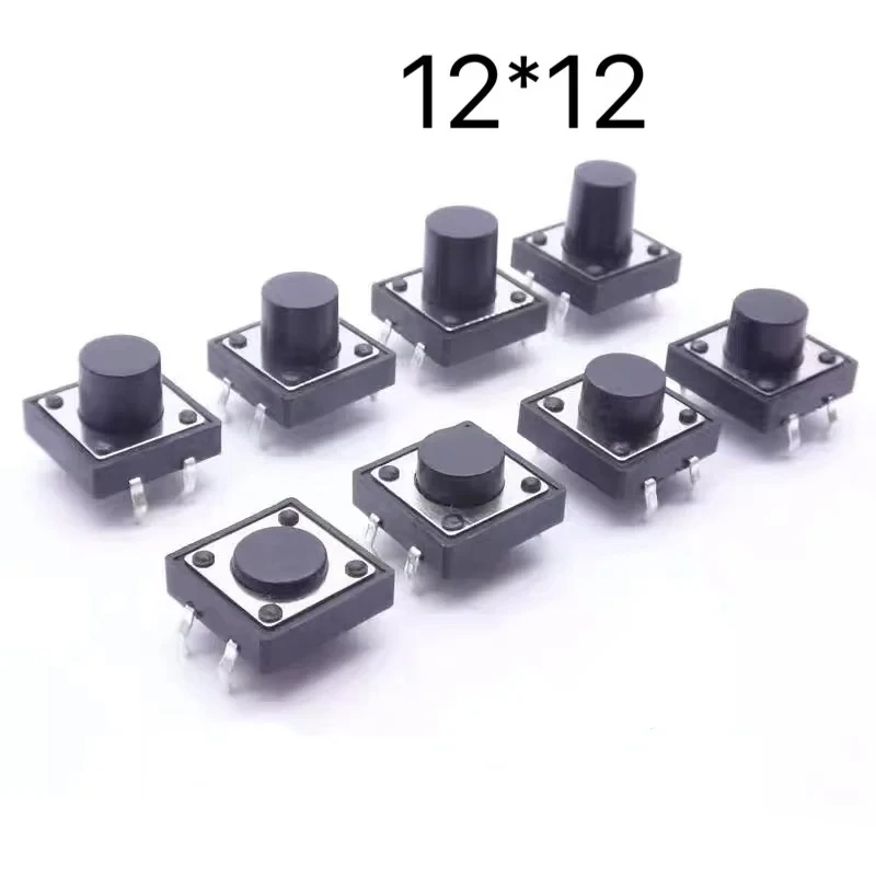 1000PCS 12X12 12*12 H=4.3/4.5/5/5.5/6/7/8~13MM 4PIN DIP Momentary Tactile Tact Switch Push Button Switch BLACK Mini Switch