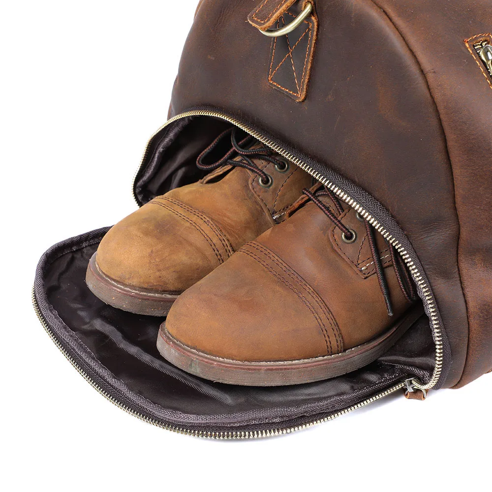 S.WORKER Luxuriöse Reisetasche aus Vollnarbigem Rindsleder im Vintage-Stil, Große Handgepäcktasche – Detail 12