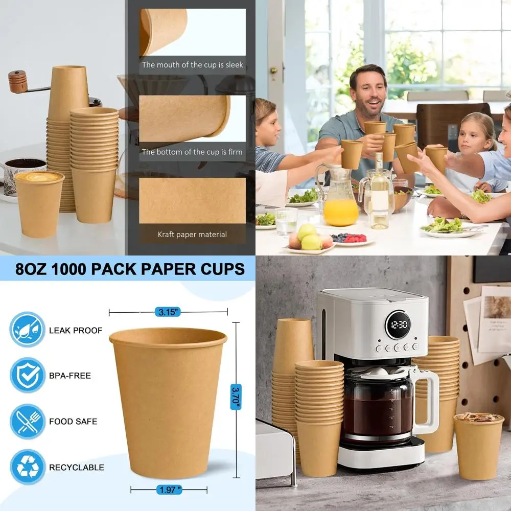 

8oz Disposable Paper Cups, Bulk Beverage Cups for Coffee, Tea, Party, and Home Use