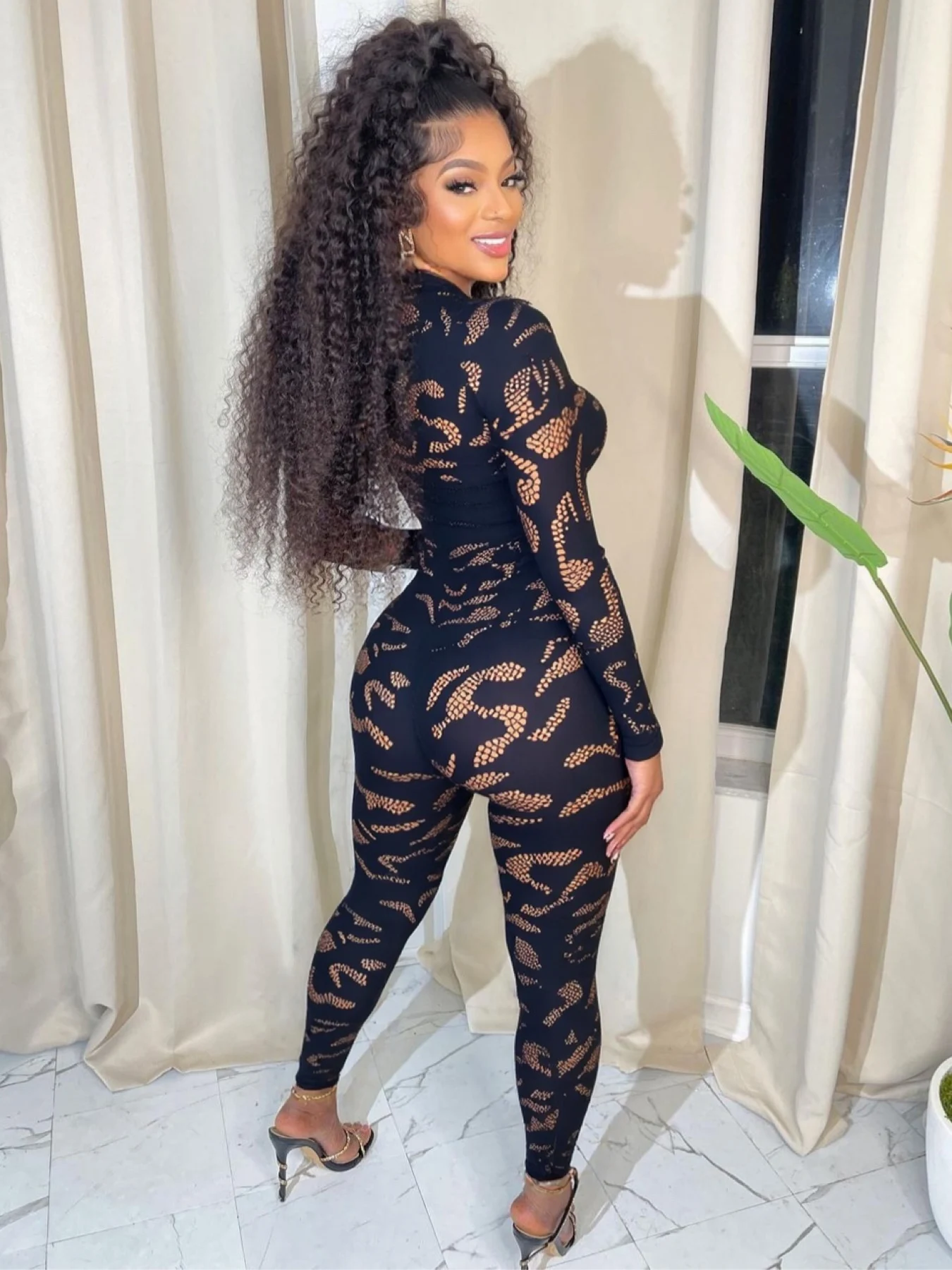 

Kliou Sexy See Through Jumpsuit Woman o-Neck Full Sleeve Skinny Peach Hip Hot Girl Midnight Club Party Coquette Fashion Overalls