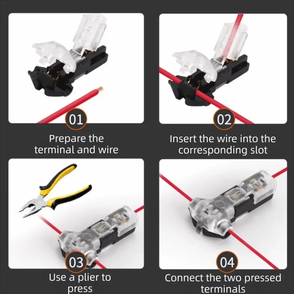 Universal T Type Quick Splice Low Voltage Wire Connector Solderless No Stripping Tool Free One Pin Two Way Mini Terminal Join view 5