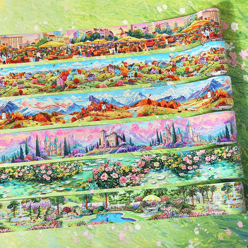 50mm*200cm Vintage Painting Flower Castle Manor Landscape PET Tape Creative DIY Journal Material Collage Scrapbooking Stationery