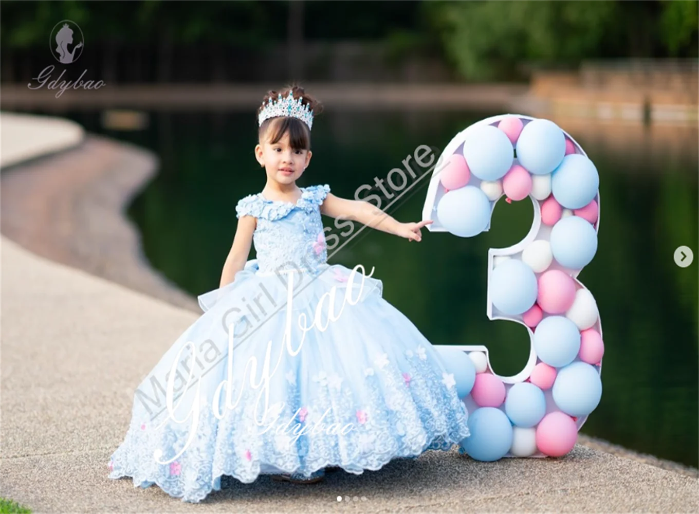 Girls Elegant Dresses Light Blue Spaghetti Strap Fluffy Flower Girl Dress Suitable For Prom Birthday Party Baptism Beauty Pagean