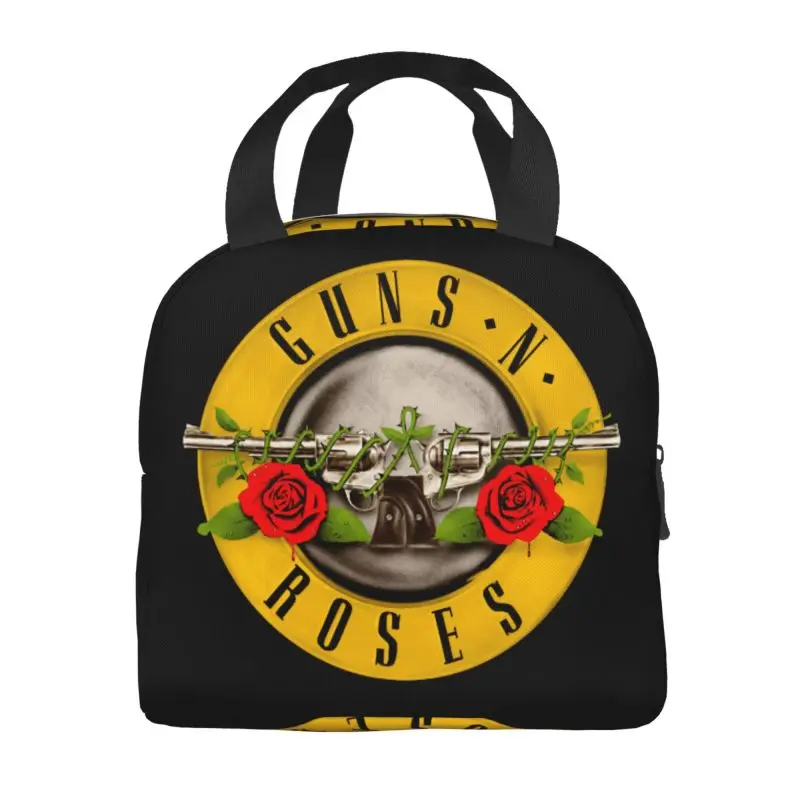 Guns N Roses Logo Insulated Lunch Bag for Outdoor Picnic Heavy Metal Portable Thermal Cooler Lunch Box Women Children