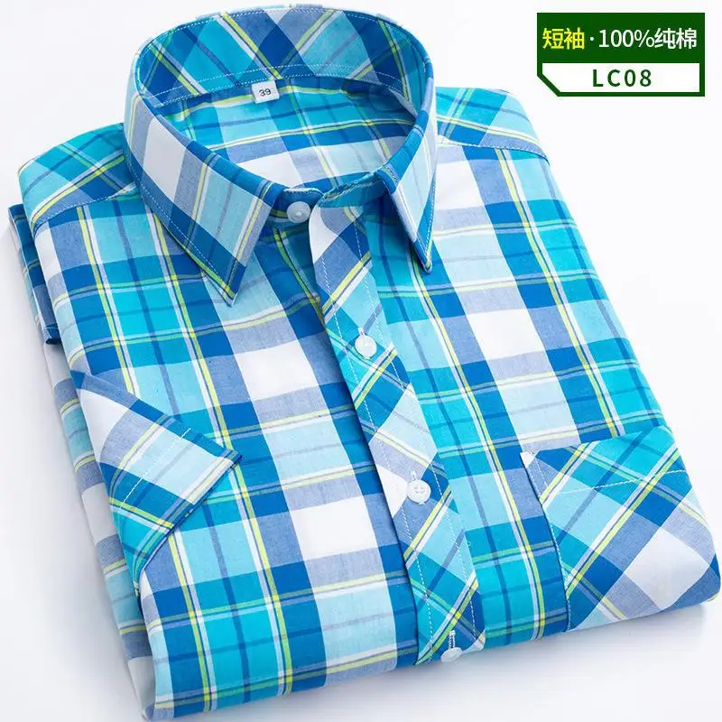 Summer 7XL 8XL plus-size cotton Oxford plaid men\'s short-sleeved shirt light breathable business casual fashion slim fit