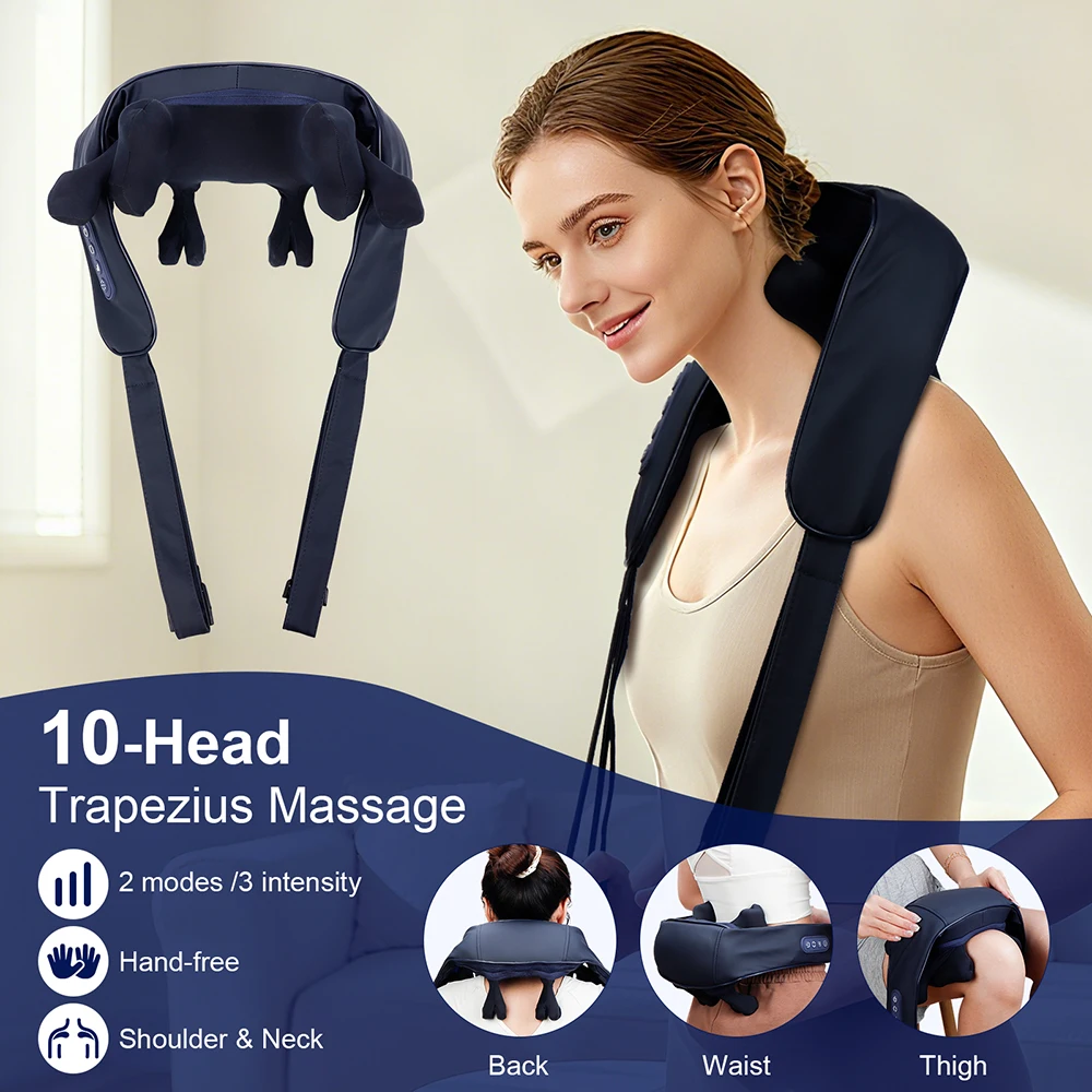 10-Heads Strong Hand Pinching Neck And Shoulder Massager Wireless Trapezius Back Waist Neck Cervical Kneading Massage Pillow