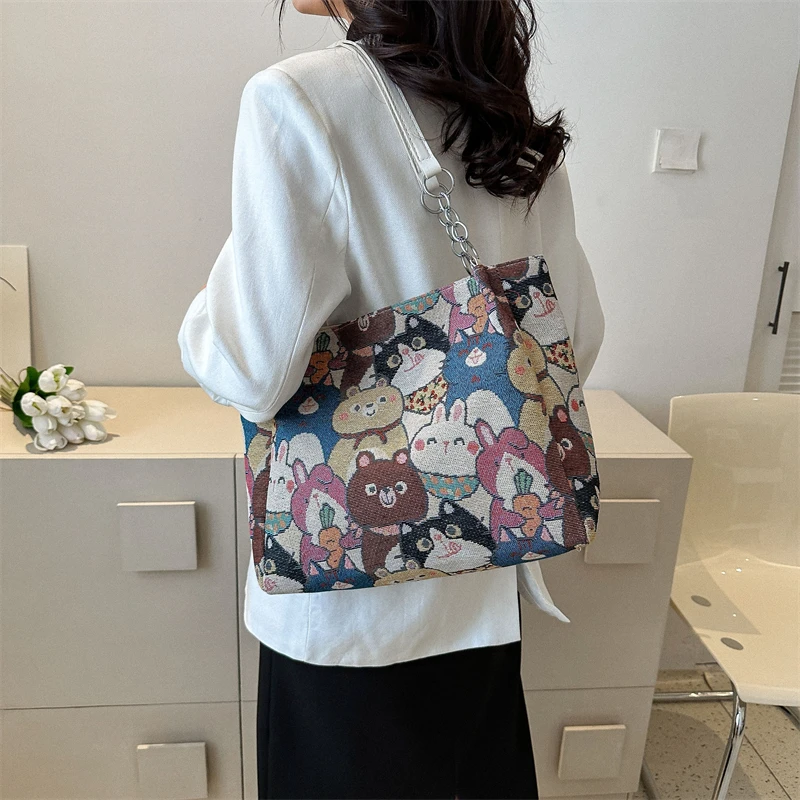 High-capacity Y2k Harajuku Underarm Bag Streetwear All Match Fashion Tote Bags Cartoon Kawaii Cat Print Women Shoulder Handbags