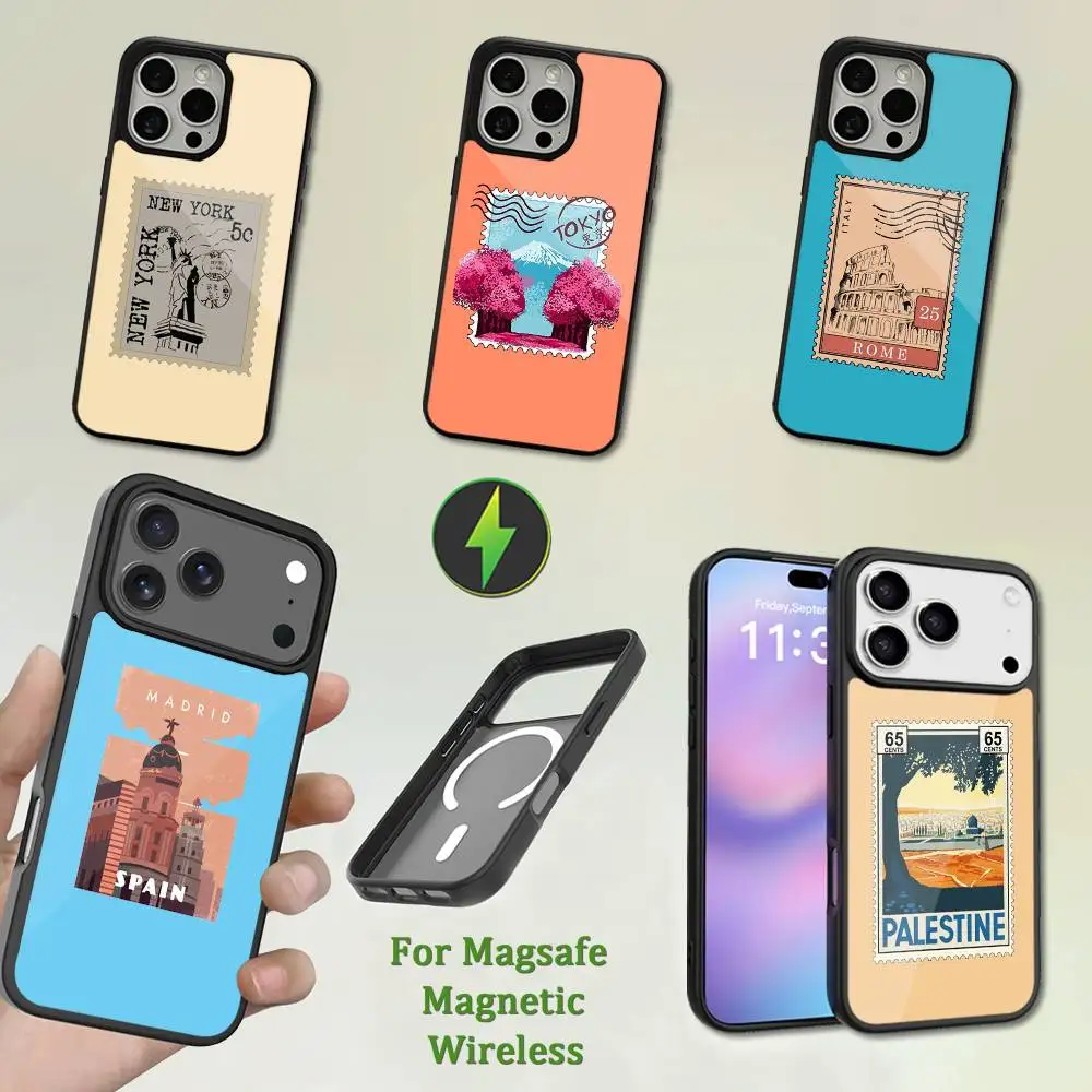 

Travel Ticket Art Stamp Phone Case For iPhone 13,12,11,16,15,17,14,Pro,Max,Plus,Mini,Magsafe,Magnetic Wireless Charging