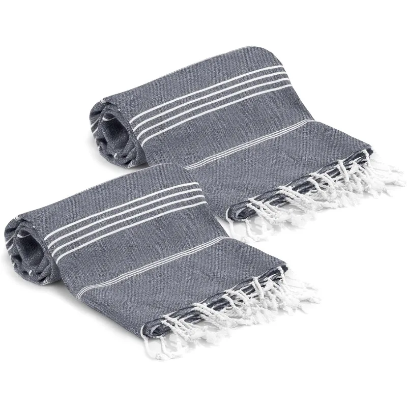 

Large Beach Towel 100% Cotton - Soft and Durable, Ideal for Sauna, Spa, Yoga, and Pool, Anthracite Fouta (2 Units), 100x180 cm