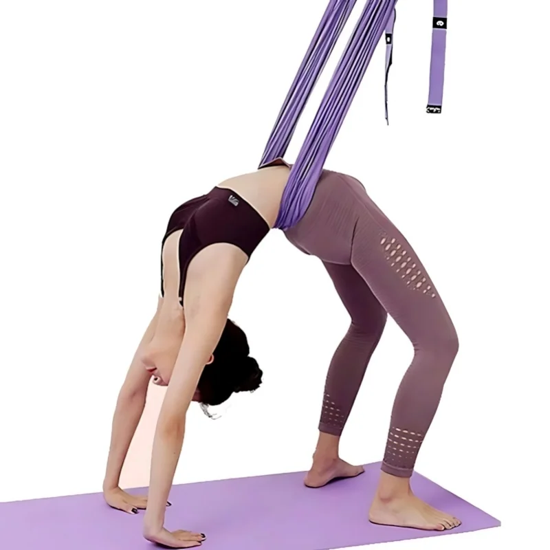 Purple Aerial Yoga Inversion Sling - 59×27in (150×68cm) Door-Mounted No-Installation Design, 40mm Widened Adjustable Webbing