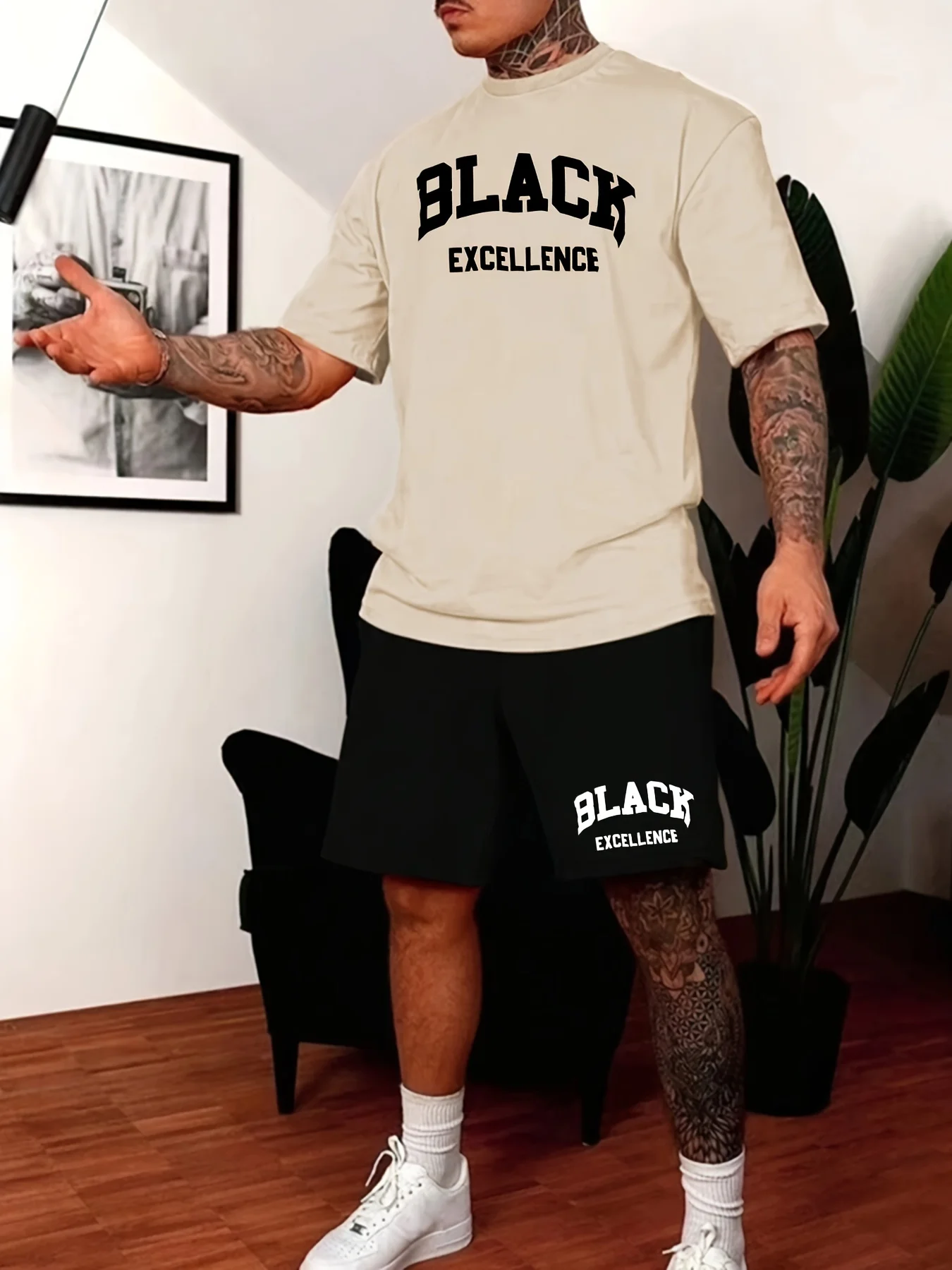 

2026 New High-Quality Men's Comfortable Breathable Crew Neck T-Shirt Set Summer Digital Print Fashion Outdoor Two-Piece Set