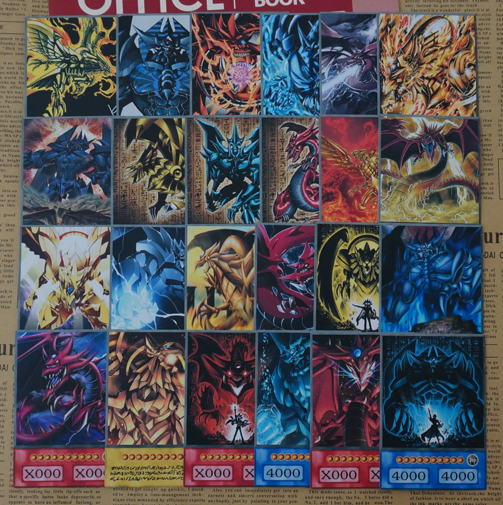 24pcs/set Yugioh Anime Style 3 Egyptian Gods Orica Different Artwork Ra Slifer Obelisk Non-Official Game Collection Paper Cards