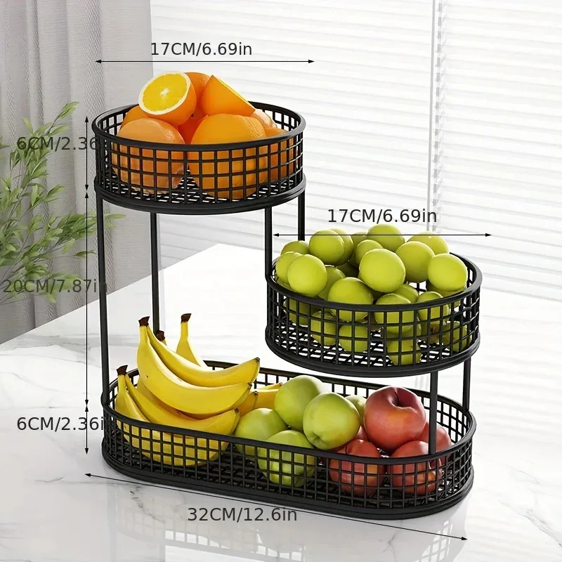 

Stainless Steel Multilayer Fruit Basket, Round Metal Storage Box, Elegant Display Rack for Living Room, Kitchen, Dining Table