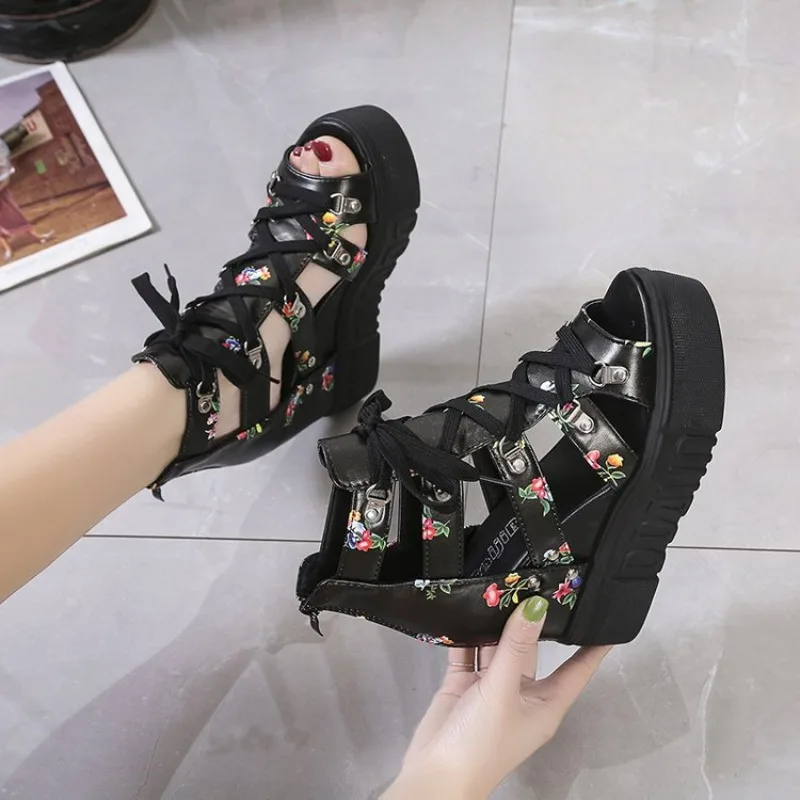 Frauen Schuhe 2025 Sommer Sandalen 11 CM Keile Plattform Peep Toe Sandalen Frau Rom High Heels Casual Schuhe Alias De mujer