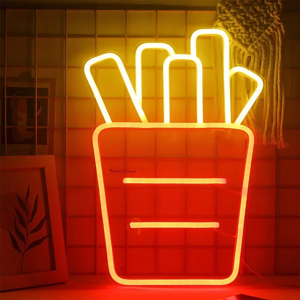 French Fries Neon Sign LED Neon Lights For Wall Decoration Girl\'s Room Home Bar Men\'s Cave Party Bedroom Decor USB Powered