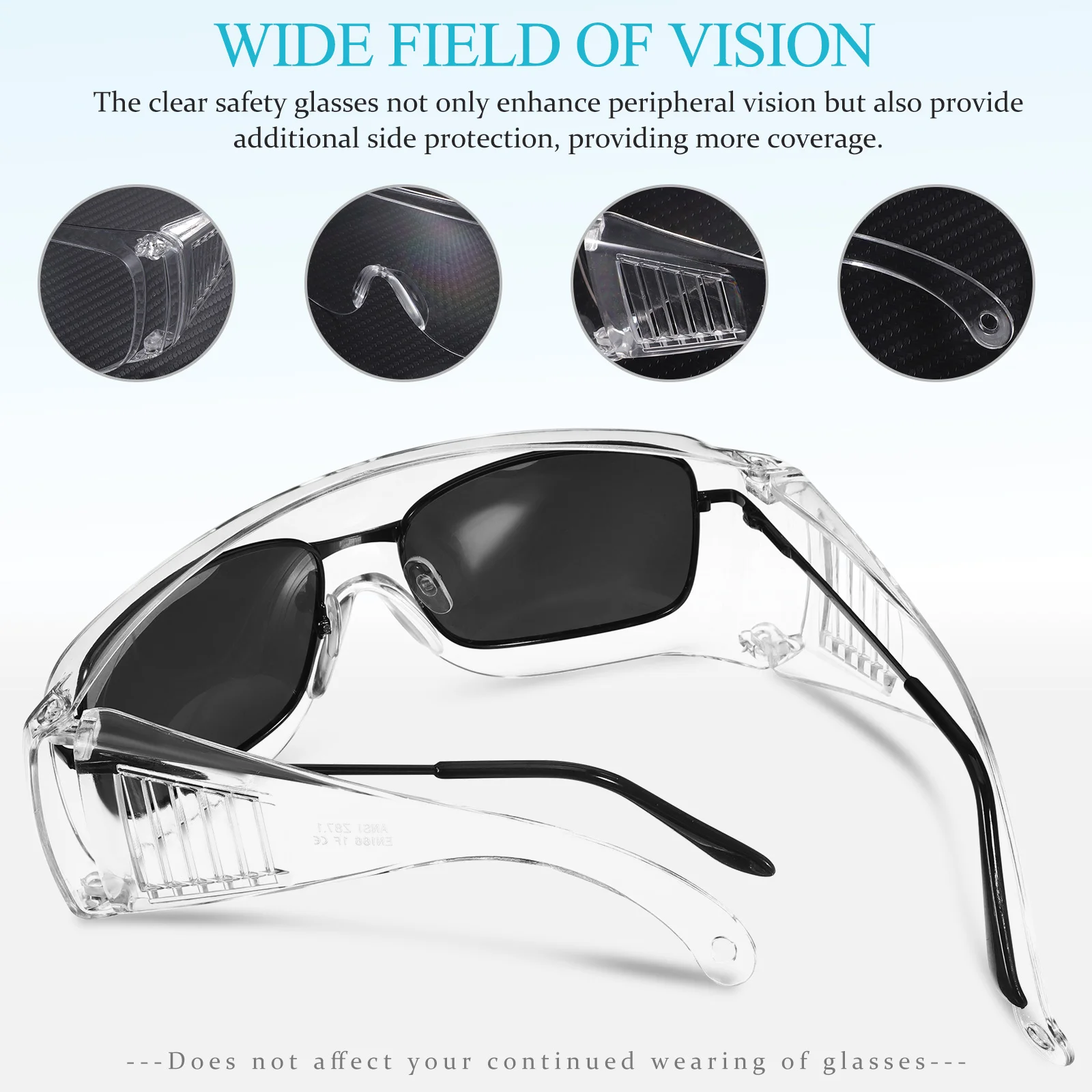 6 Pairs Goggles Protective Eyeglass Surround Lab Safety Glasses Plastic Side Shields Protection