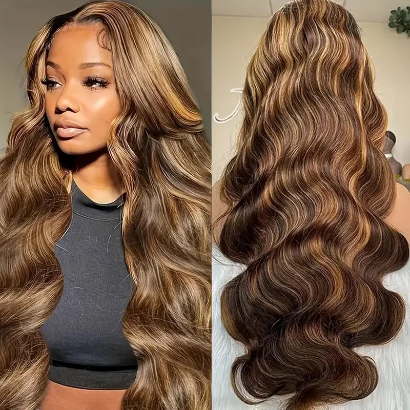 

200% Density 4/27 Highlight Body Wave Wigs Preplucked Baby Hair Brazilian 13x4 Lace Frontal Wigs Human Hair For Women