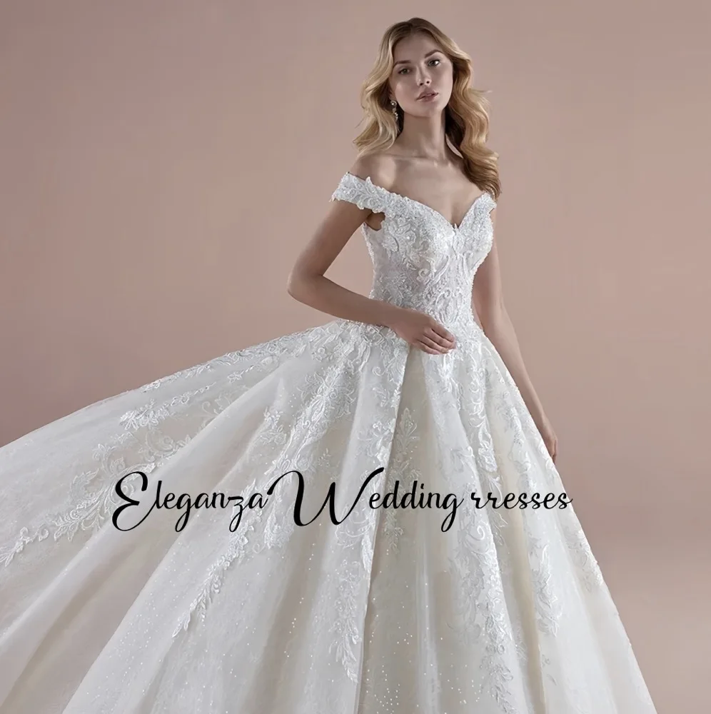 Customized Elegant Lace Wedding Dress Sweetheart Off Shoulder Appliques Beaded Bridal Gown Bride Marriage  Vestidos De Novia