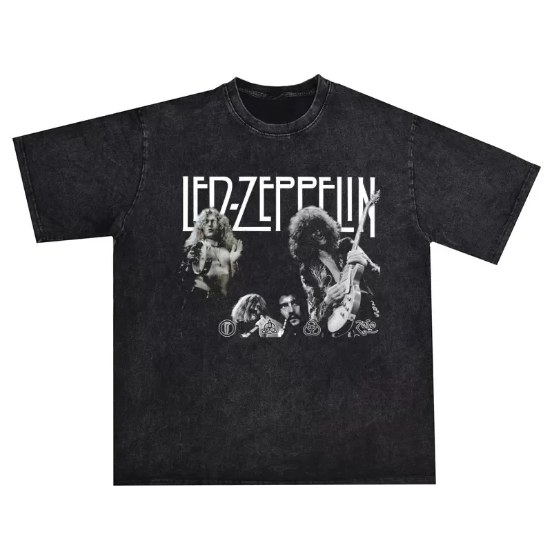 Led Zeppelin Icarus Fallen Angel Four Symbols Graphic Washed T-Shirt Cotton Men Women Streetwear Tee