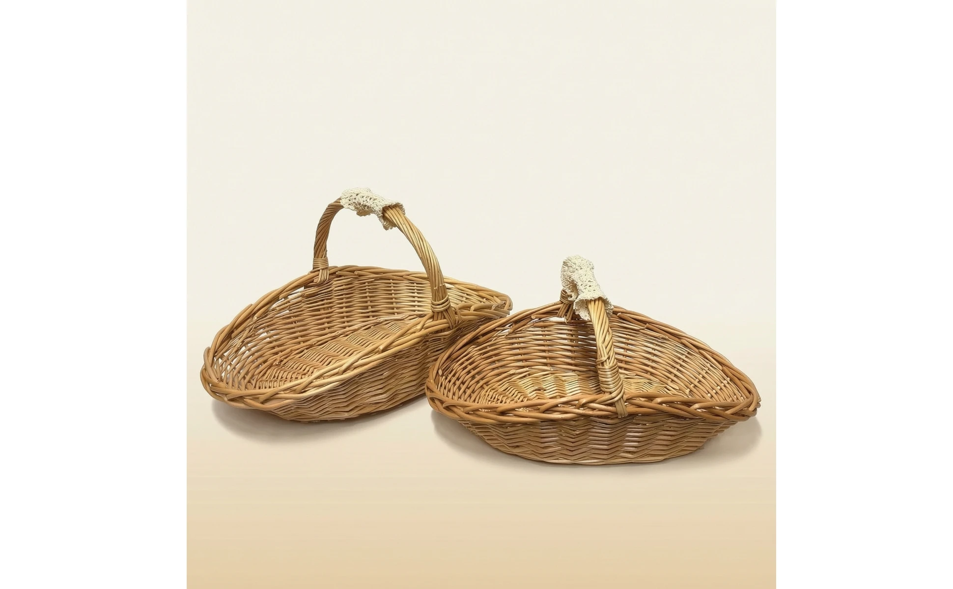 2 Pieces Wicker Storage Basket with Handle Handwoven Woven Fruit Basket Portable Lightweight for Kitchen, Home Organization