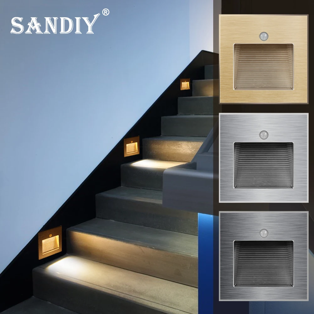 SANDIY Wall Lamp Embedded Nightlights Motion Sensor Stair Lighting for Ladder Step Balcony Bedroom Kitchen Interior Luminarie 3W