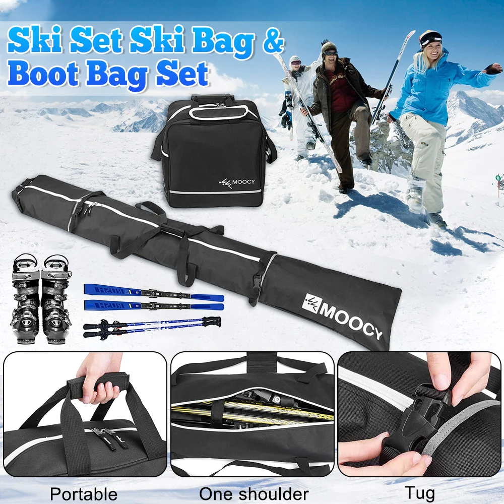

2PCS Ski Bag And Ski Boot Bags Snowboard And Boot Storage Bag Waterproof Ski Duffle Bag&Boot Tote Set Winter Skiing Accessories