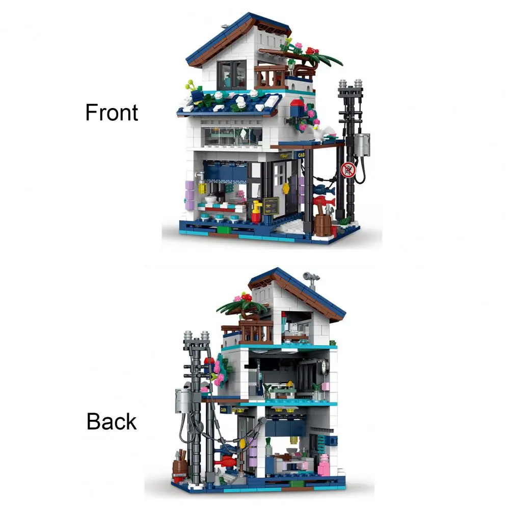 Diy House Building Block House Building Block Toy Educational Seaside Villa Building Kit with Led Light 813pcs 3-in-1 for Boys