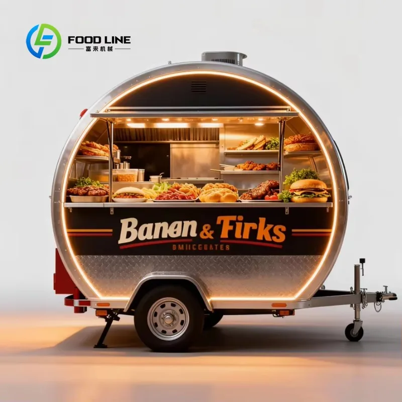 Customized Square Shape Aluminum Food Vending Cart Towable Ice Cream Truck Mobile Food Trailer With Candy Chips Commercial Use
