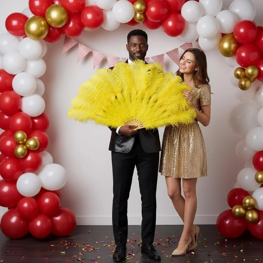 Red White Ostrich Feather Fan 100cm 130cm Large Burlesque Dance Stage Show Performance Props Carnival Party Wedding Decor Fans