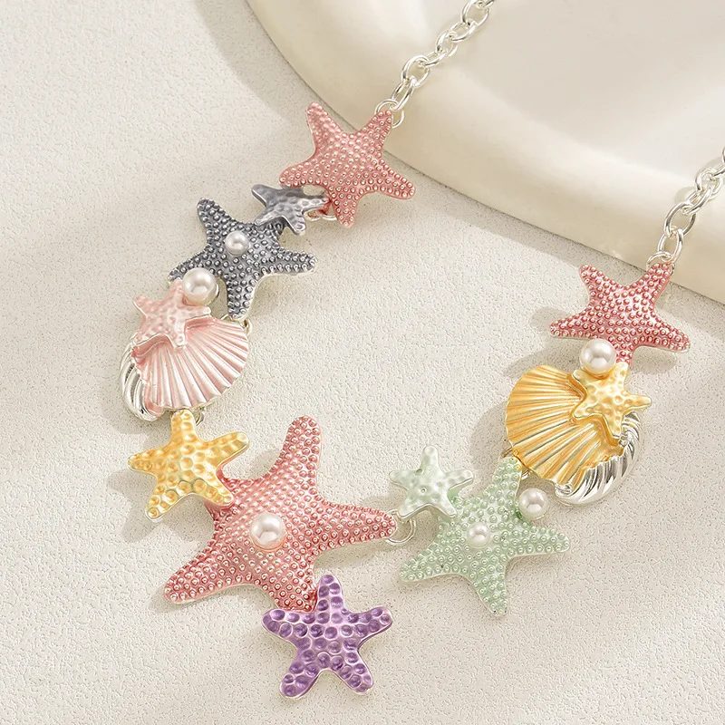 XIALUOKE Fashion Cute Romantic Colorful Starfish Shell Necklace For Women Beach Resort Style Necklaces Jewelry Accessories