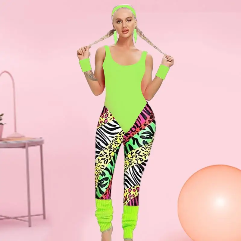 80s Workout Clothing Set 80s Party Costumes For Women Dance Party Leggings Leg Warmers Fanny Pack Earrings Headband Accessories