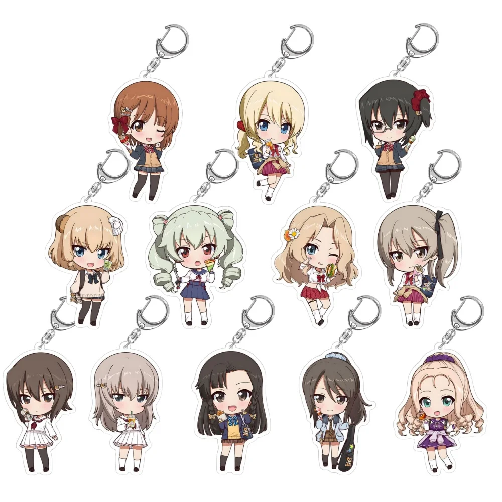 Sete da sorte anime loja periférica meninas e panzer das finale miho saori hana mako aki kei mika acrílico chaveiro pingente decoração