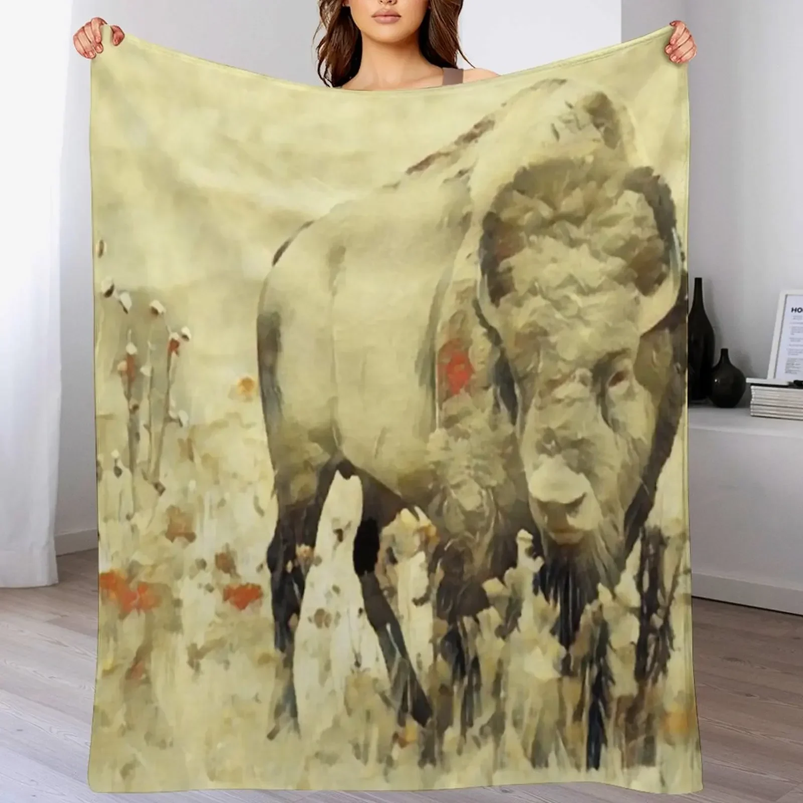 

Bison Watercolor Painting Throw Blanket funny gift Thermal Blankets