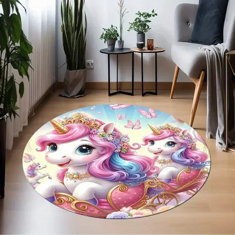 MINISO DISNEY Soft Washable Rainbow Round Rug - Anti-Slip for Living Room Bedroom Dining Area Home Decor Children's Room Carpet