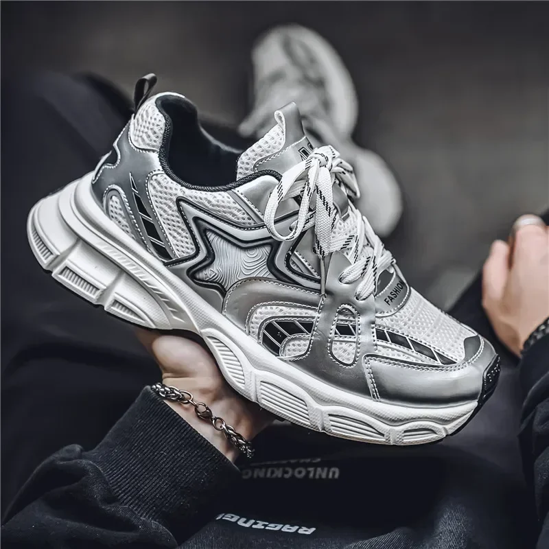 

Мужская обувь Four Seasons для отдыха и папы, новинка 2024, спортивная модная обувь с дышащей сеткой, туфли на высоком каблуке на толстой подошве