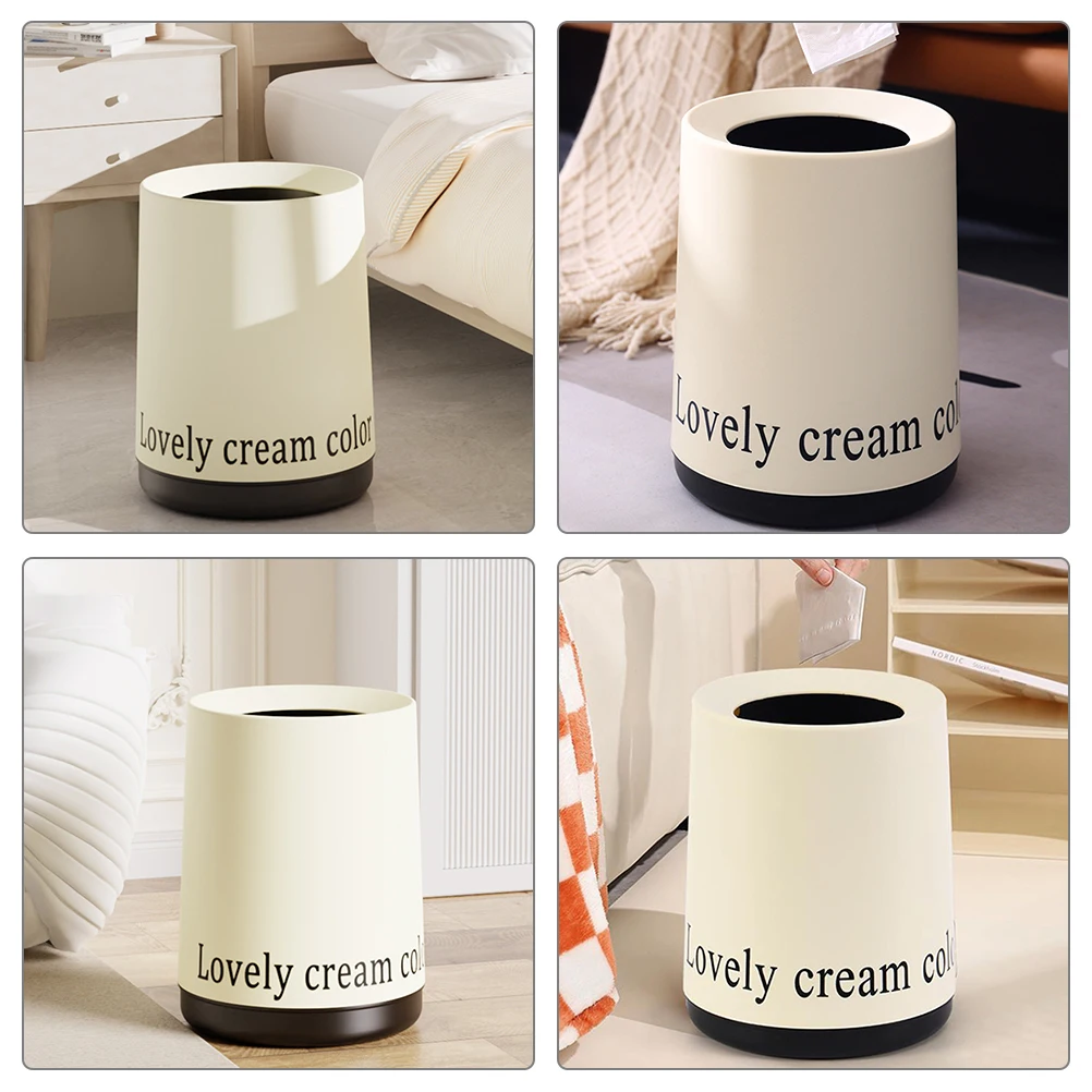 

Double Layer Plastic Trash Can Bedroom Garbage Bin Round For Bathroom Kitchen Office Slim Design Small Waste Basket Light