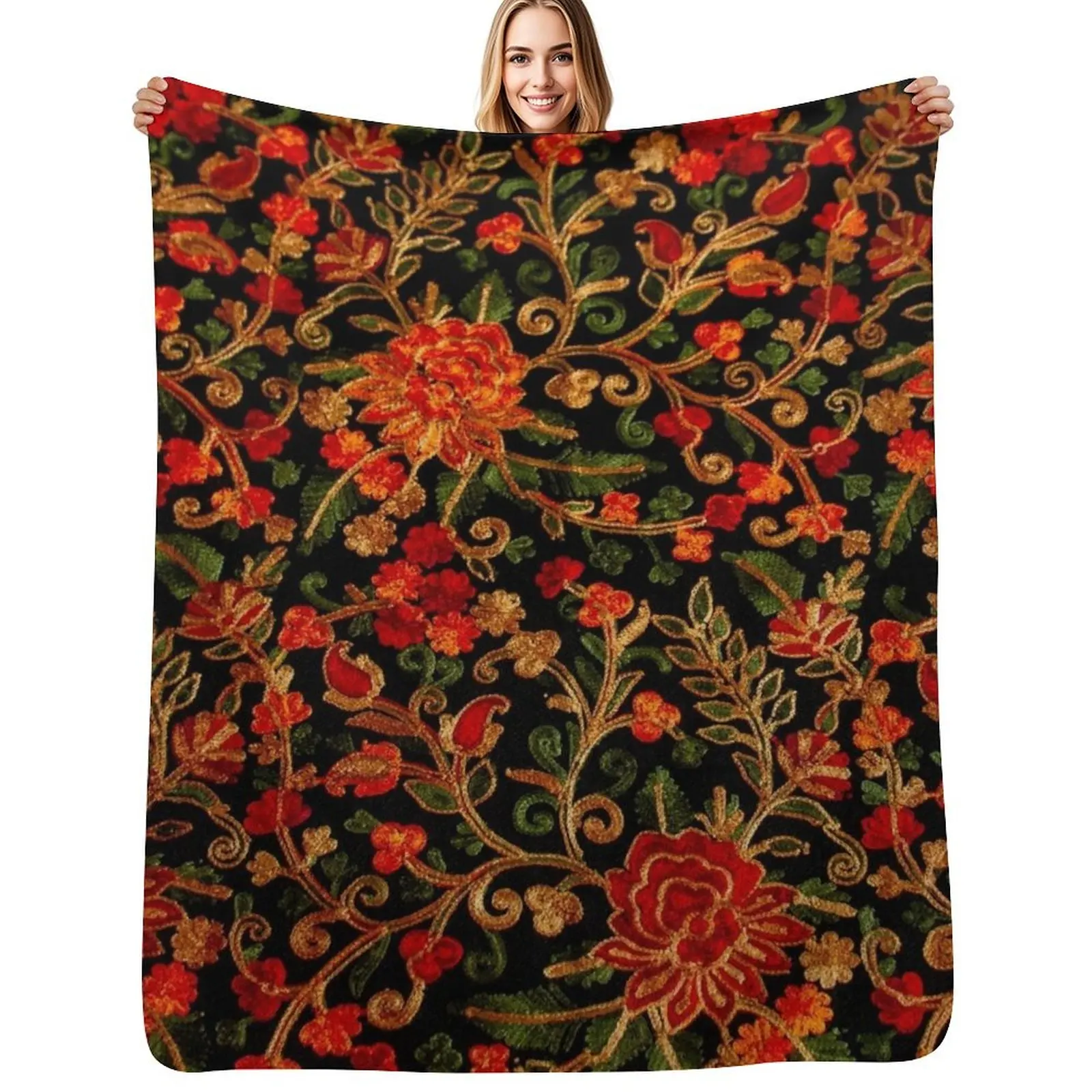 

Gypsy Rose Boho Kashmir embroidery Throw Blanket Multi-Purpose Hairys Tourist Decoratives Blankets