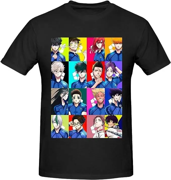 Blue Anime Lock Shirt Men's Breathable Custom Cotton Short Sleeve Tshirt Fashion Casual Tops Tees Black