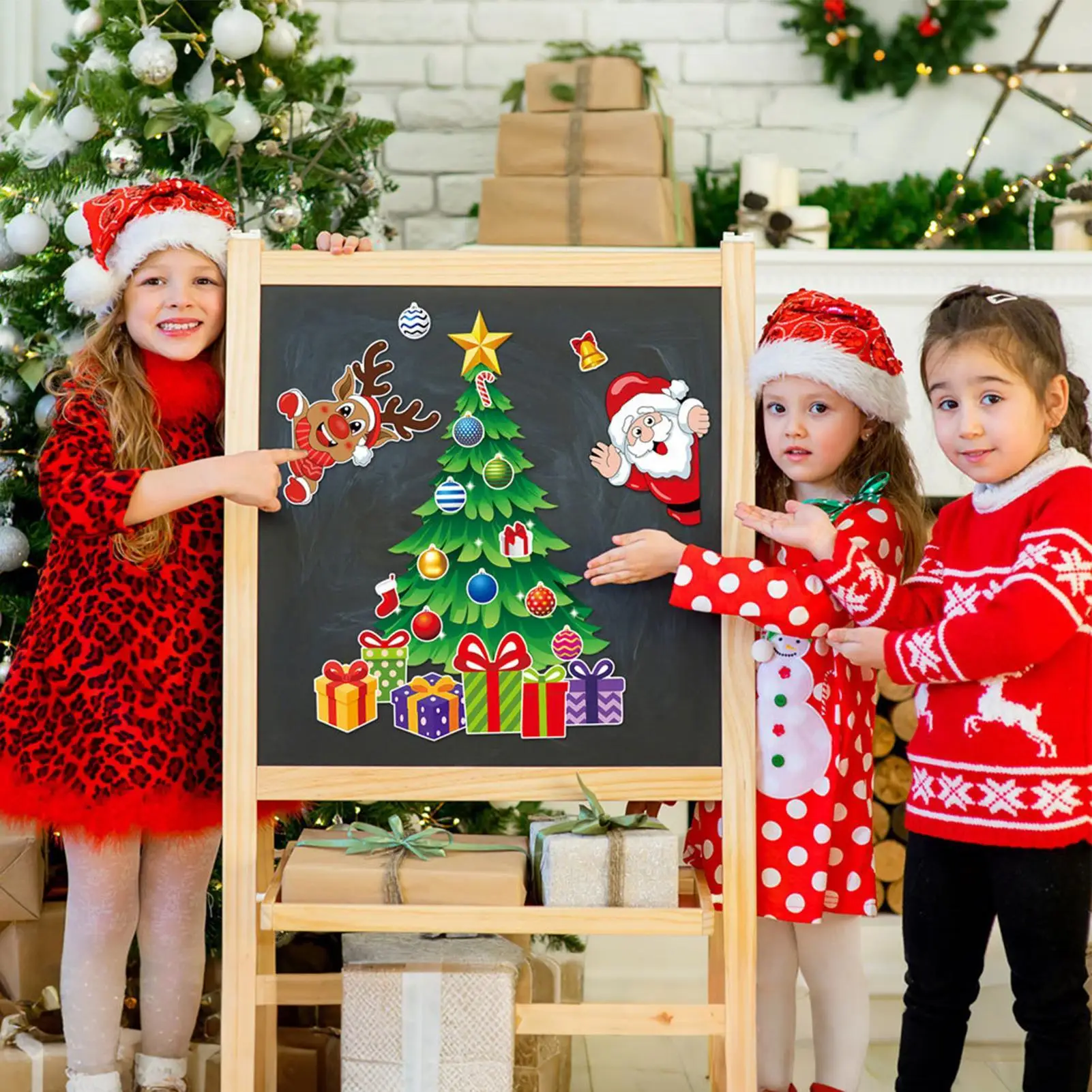 Magnetic Christmas Tree For Fridge Santa Claus Tree Elk Bell Winter Stickers Magnetic Christmas Decorations For Whiteboard