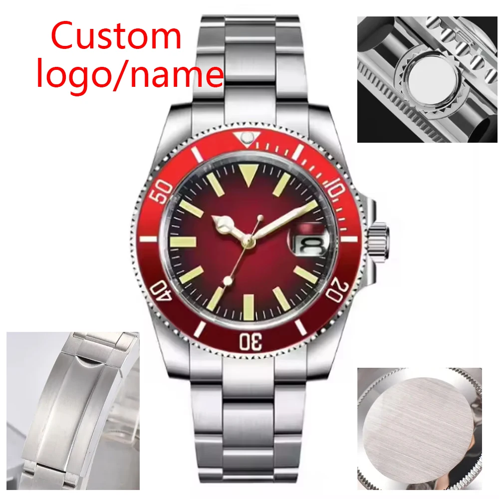 Custom Fashion Japan 24 Jewels NH35 40mm Rose Gold Watch Case Automatic Men's Watch Miyota YM Brushed Ceremic Bezel Rubber Band