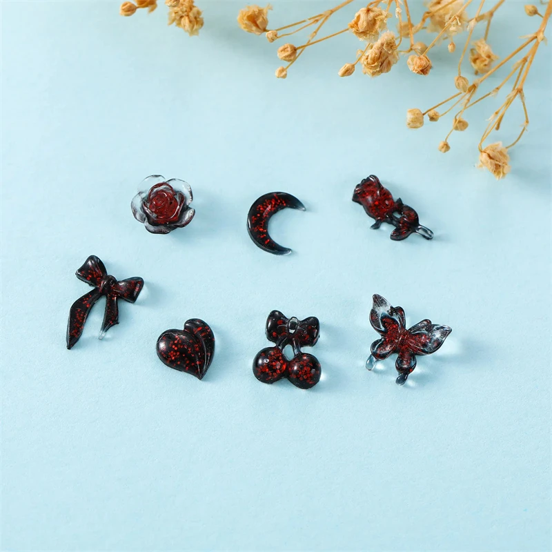 50pcs Vampire Nails Accessories Mixed Resin Ribbon Bow Camellia Tulip Heart Nail Art Charms Decorations Supplies Parts DIY Jewel