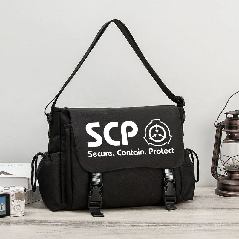 

Anime SCP Secure Contain Protect Cosplay Oxford Crossbody Messenger Student School Shoulder Black Bags Teenager Fashion Gift