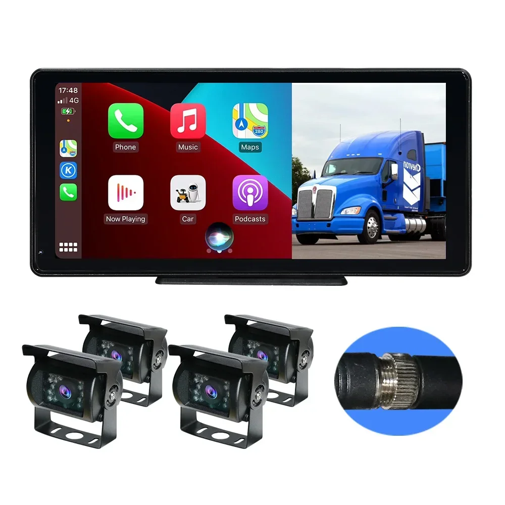 10.36 Inch Touch Screen Portable Carplay Android Auto GPS Navigation Bluetooth 4CH AHD 1080P 360 Panorama Camera for Trucks