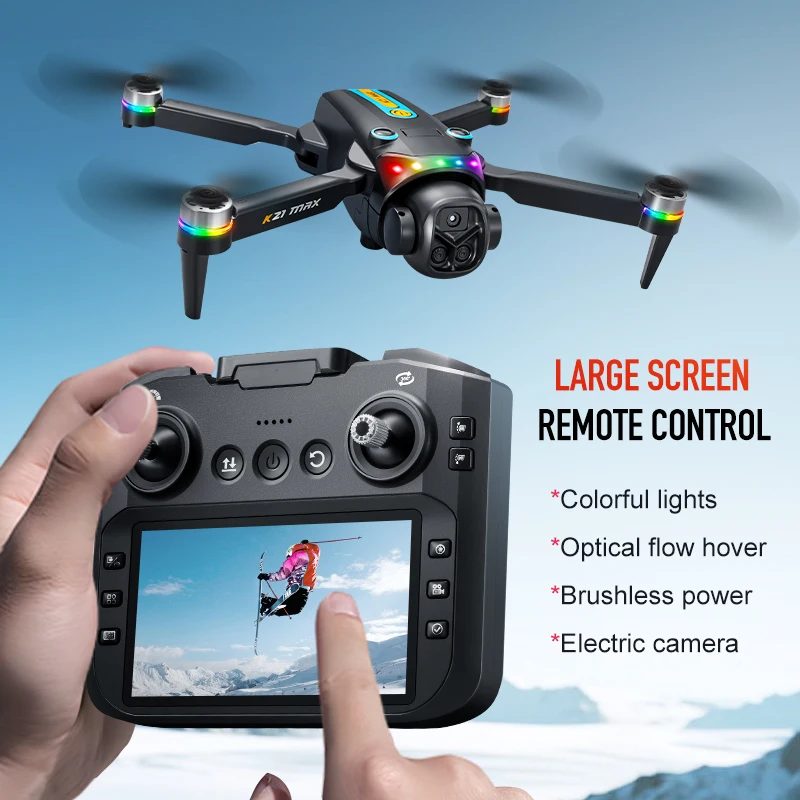 Dron K21 MAX 4K HD z podwójną kamerą, zdalnie sterowany, 5G FPV, silnik bezszczotkowy, optyczny przepływ, unikanie przeszkód, z ekranem, zabawka quadcopter RC