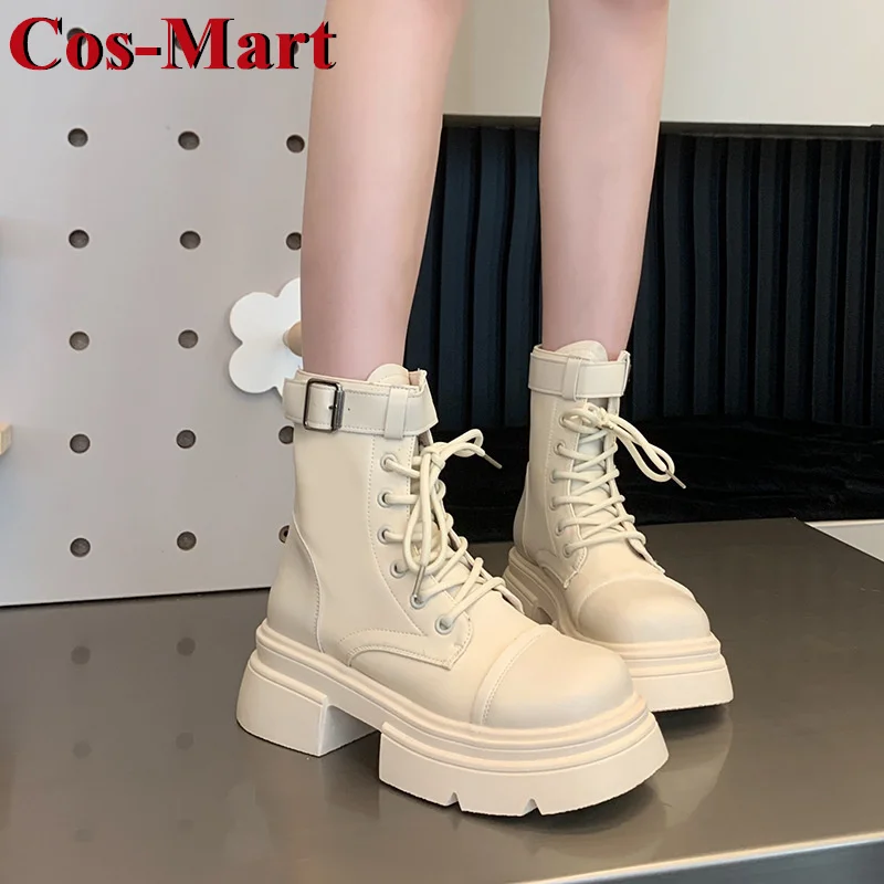 Cos-Mart Martin Boots Vintage Shoes Increase Flang Soft-Soled Daily Flat Base Cosplay Girl Female Woman New Spring Autumn Winter