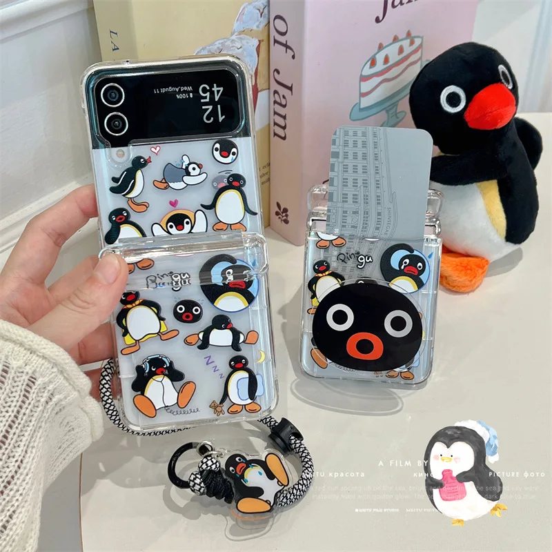 

Cartoon Penguin Card Bag Phone Case for Samsung Galaxy Z Flip 6 5 4 3 Protective Back Cover for ZFlip4 ZFlip5 ZFlip6 Case Shell